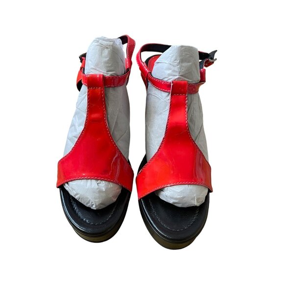 Fendi Hot Pink Patent Leather & Black Wedge Heels Size 40 Y2K Sandals Platform - Picture 1 of 6